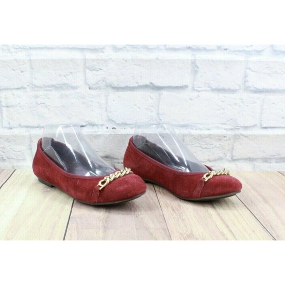 Vionic Red Suede Gold Chain Spark Pera Embellished Ballet Flats 6 Wide - Picture 3 of 9